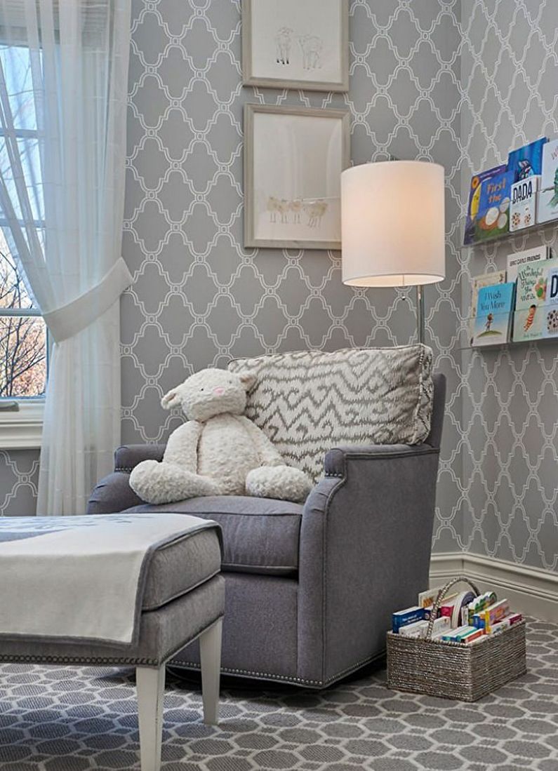 Papel pintado gris en la habitación de los niños - Foto de diseño de interiores