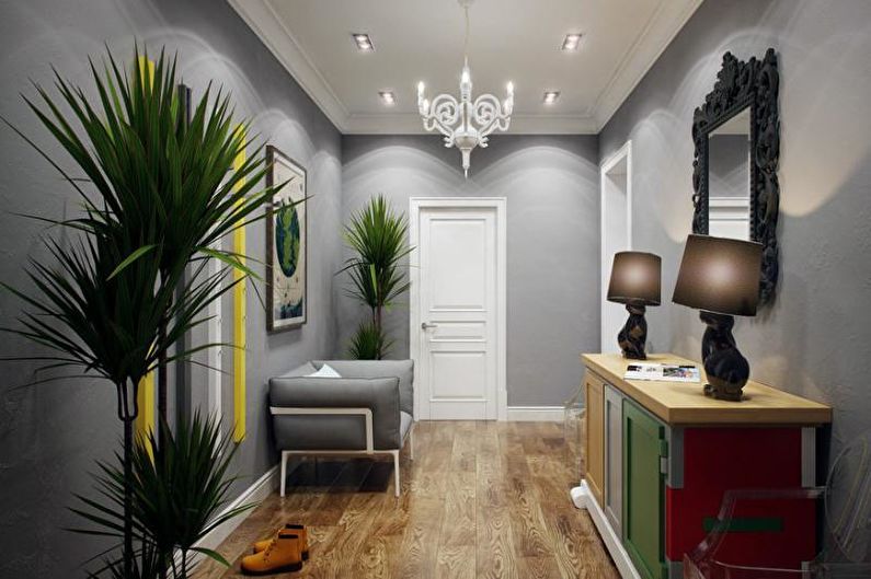 Papel pintado gris en el pasillo - Foto de diseño de interiores