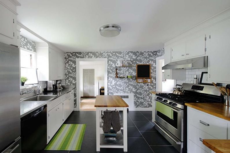 Papel pintado gris en la cocina - Foto de diseño de interiores