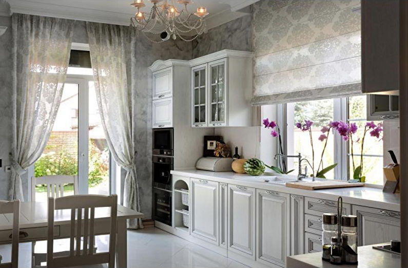 Papel pintado gris en la cocina - Foto de diseño de interiores