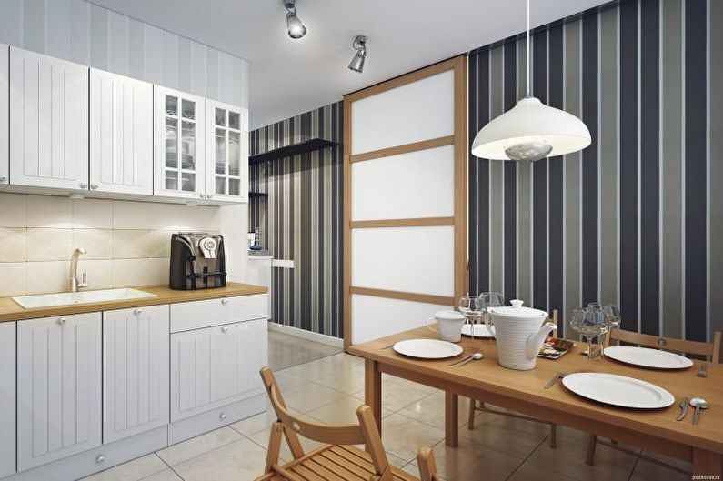Tapet gri în bucătărie - fotografie de design interior
