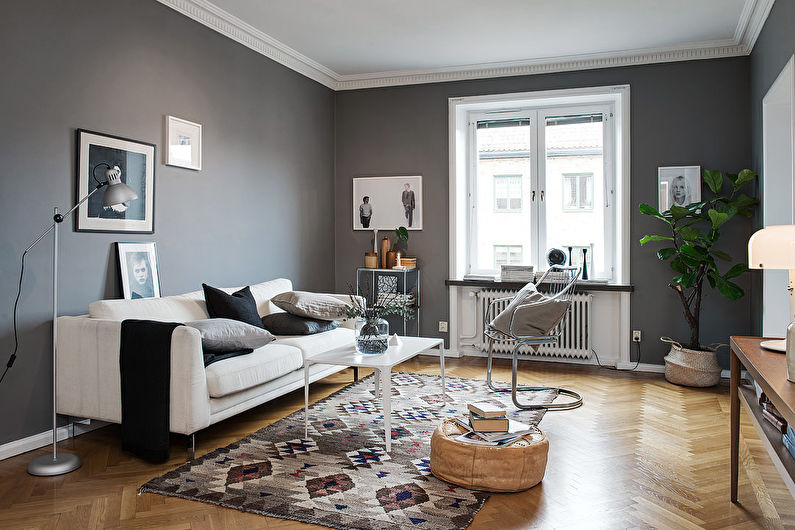 Grå farge i interiøret - skandinavisk stil