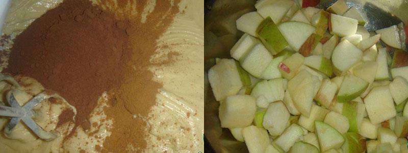 do těsta přidejte kakao a nakrájejte jablka