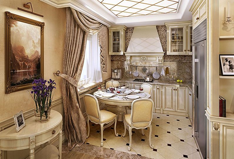Zavese v kuhinji v klasičnem slogu