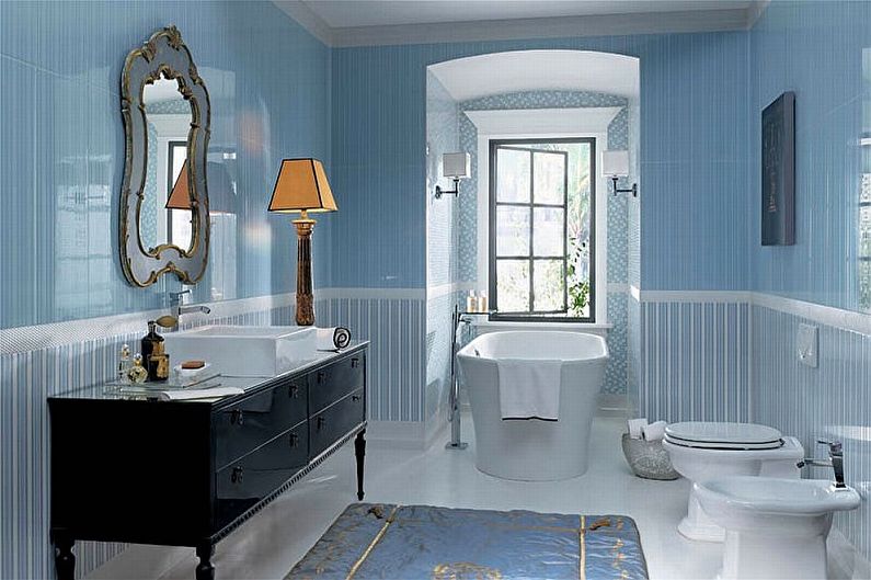 Modro oblikovanje kopalnice - vodovod in pohištvo