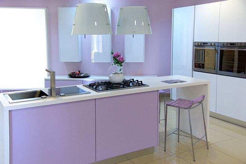 Culoare liliac în interiorul bucătăriei - Design foto