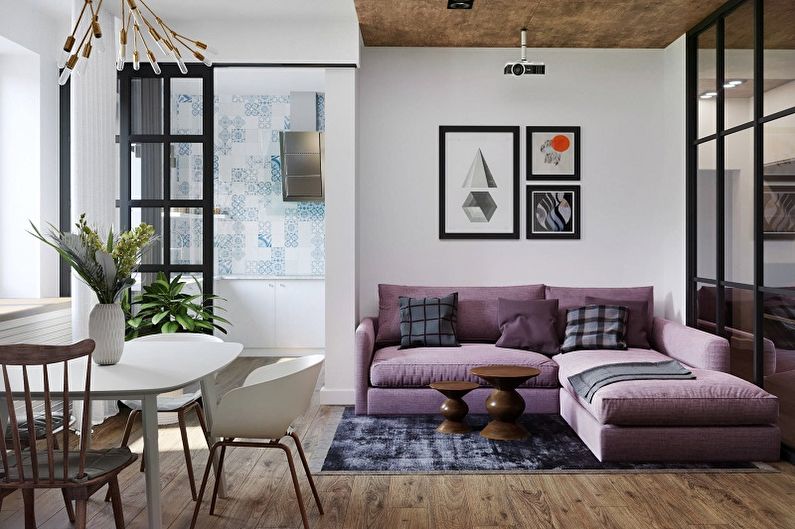 Fialová farba v interiéri obývačky - Photo Design