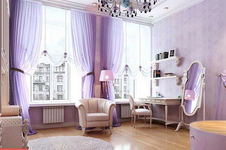 Lila färg i vardagsrummets inre - Fotodesign