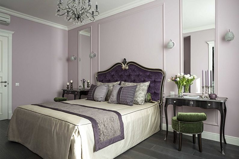 Lila färg i det inre av sovrummet - Fotodesign