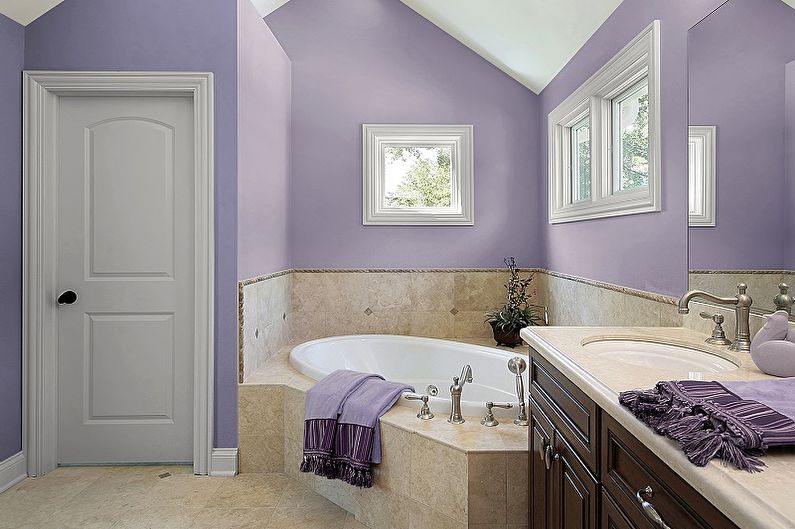 Lila barva v notranjosti kopalnice - oblikovanje fotografij