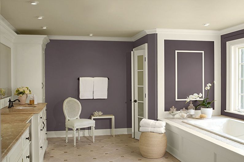 Lila barva v notranjosti kopalnice - oblikovanje fotografij