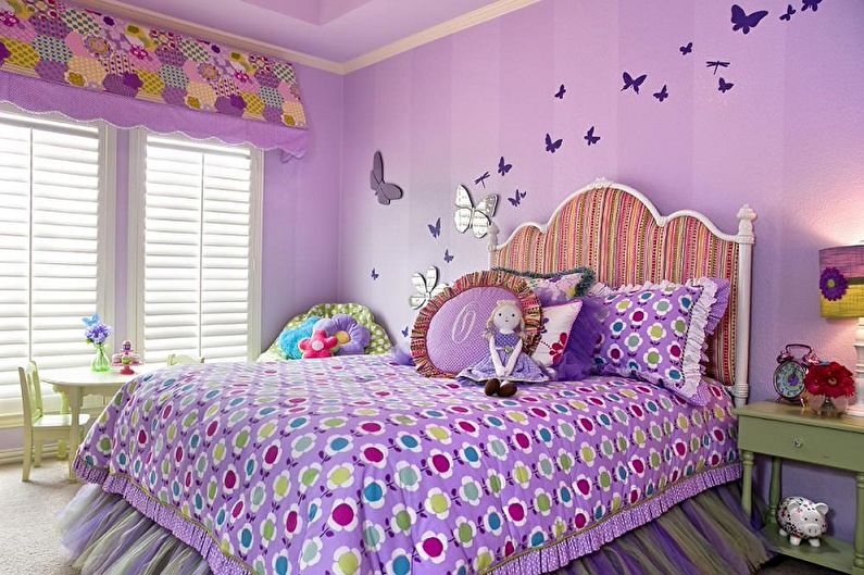 Lila barva v notranjosti otroške sobe - oblikovanje fotografij