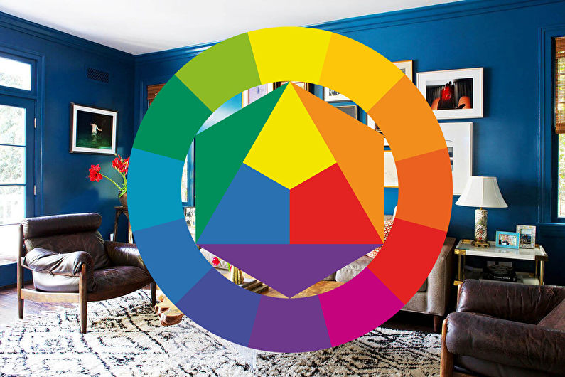 Kombinasjonen av farger i det indre av stuen - Fargehjul