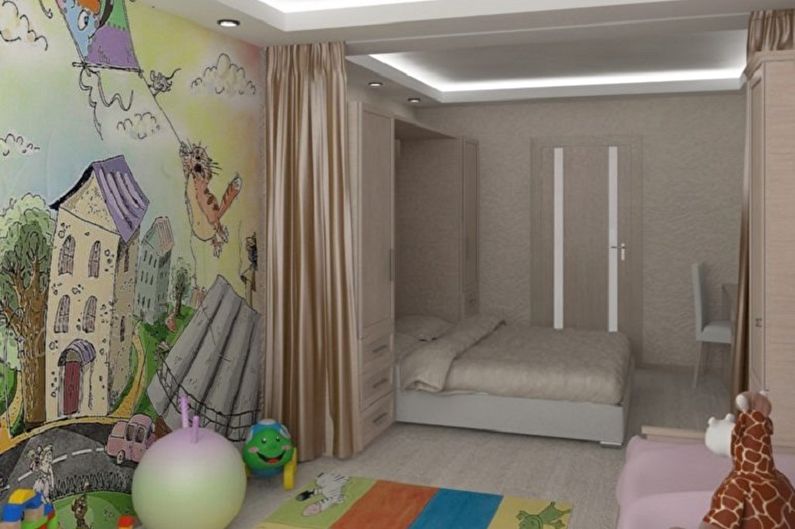 Soverom og barnehagedesign i ett rom - Veggdekorasjon