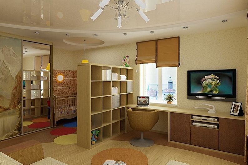 Σχεδιασμός κρεβατοκάμαρας και παιδικού σταθμού σε ένα δωμάτιο - Διακόσμηση οροφής