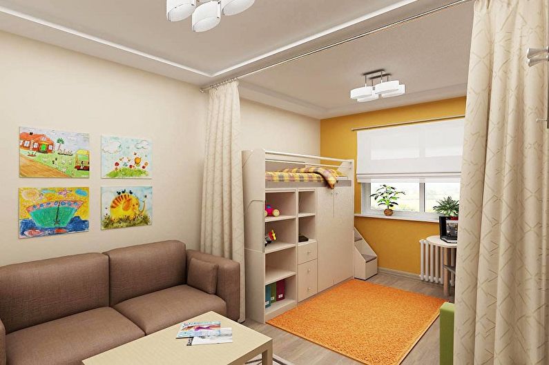 Soverom og barnehagedesign i ett rom - Hvordan velge møbler