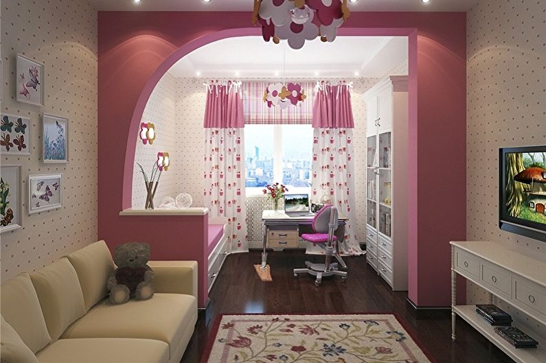 Diseño interior de un dormitorio y una guardería en una habitación - foto