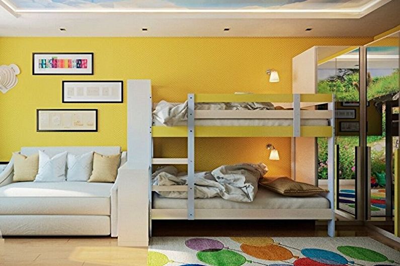 Interiørdesign av et soverom og en barnehage i ett rom - foto