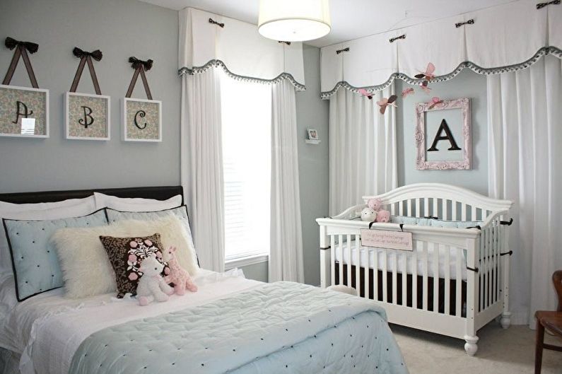Sovrum och barnkammardesign i ett rum - Färglösningar