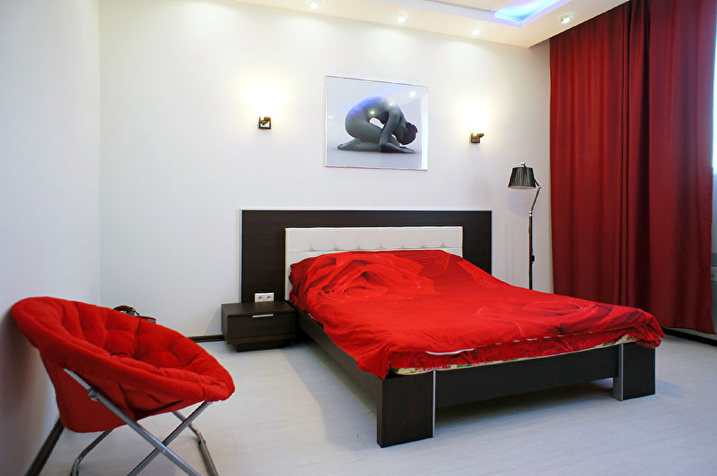 Dormitor roșu în stilul minimalismului - Design interior
