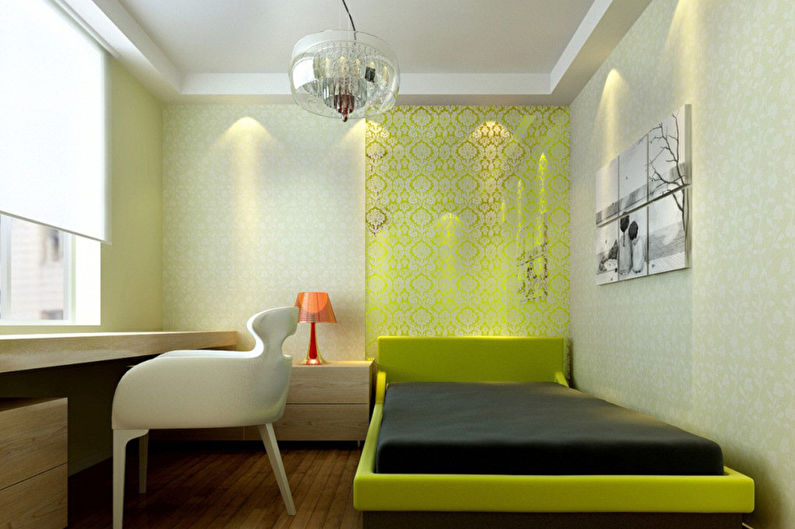 Zielona sypialnia w stylu minimalizmu - Aranżacja wnętrz