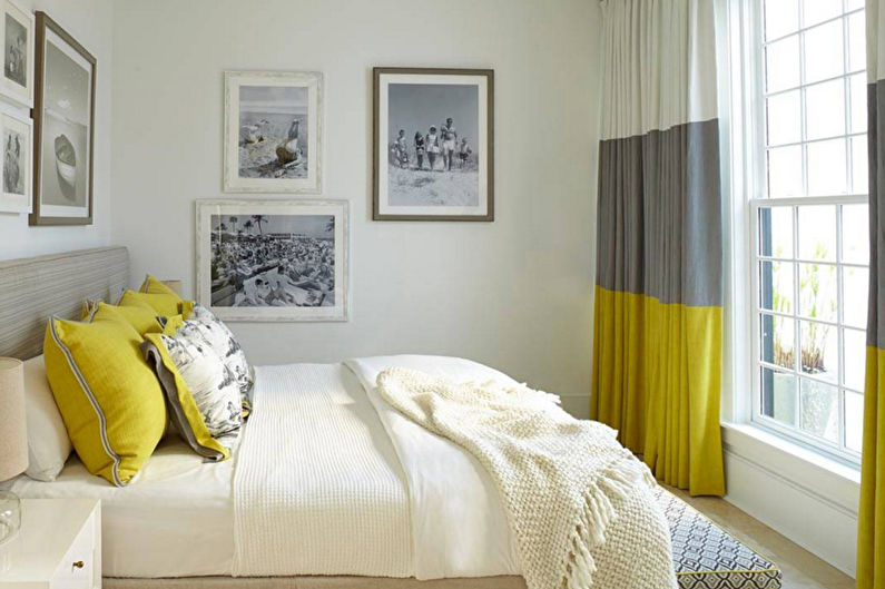 Żółta sypialnia w stylu minimalizmu - Aranżacja wnętrz