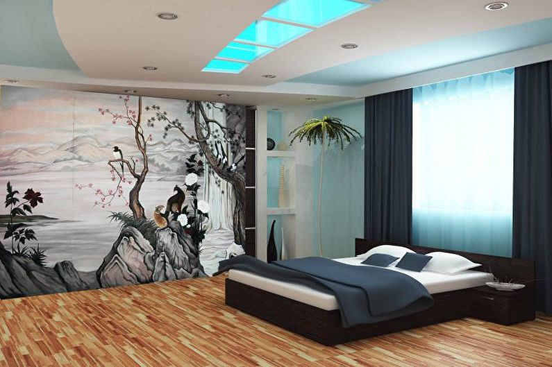 Projekt sypialni w stylu japońskim - dekoracje ścienne