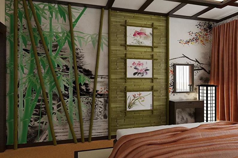 Projekt sypialni w stylu japońskim - dekoracje ścienne