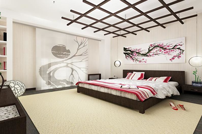 Projekt sypialni w stylu japońskim - wykończenie sufitu