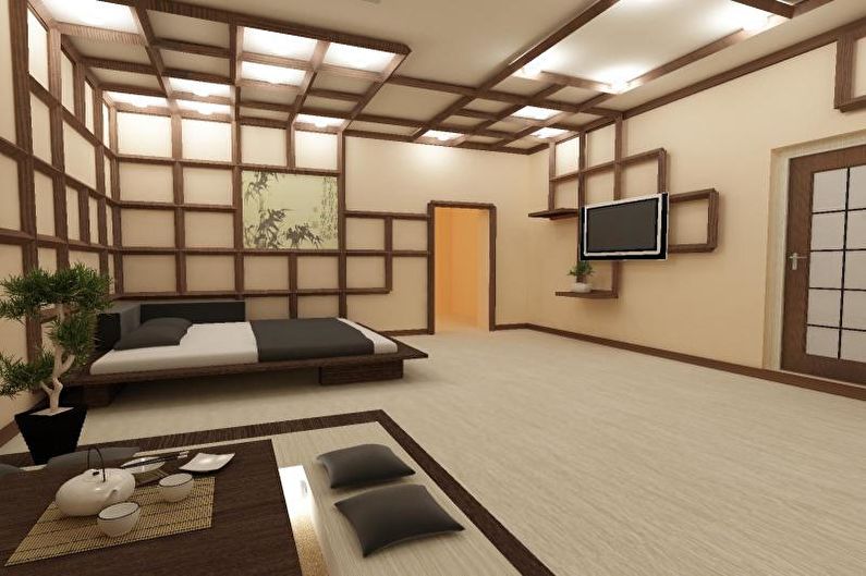 Projekt sypialni w stylu japońskim - wykończenie sufitu