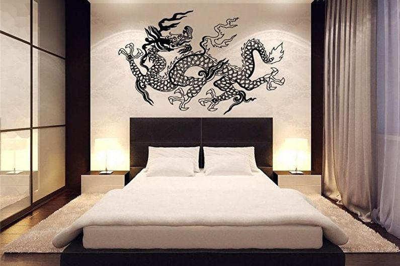 Czarno-biała sypialnia w stylu japońskim - projektowanie wnętrz