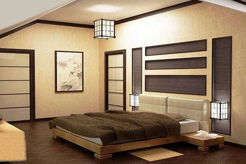 Μπεζ υπνοδωμάτιο στυλ ιαπωνικού στυλ - εσωτερική διακόσμηση