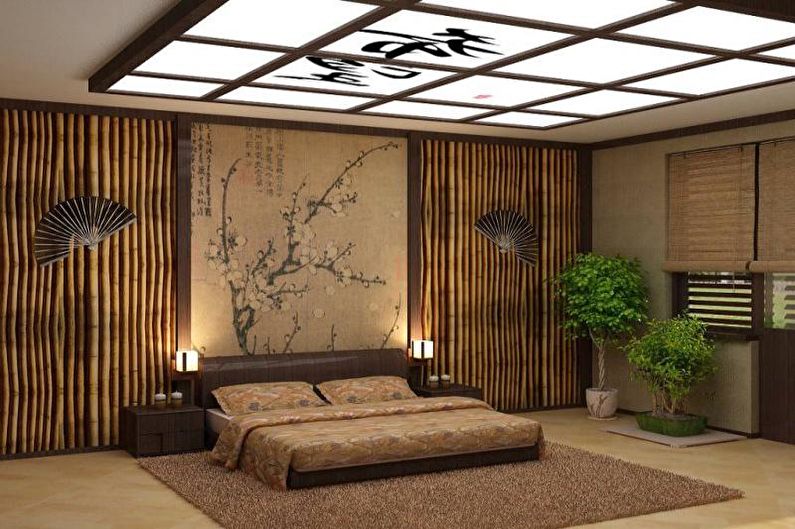 Beżowa sypialnia w stylu japońskim - projektowanie wnętrz