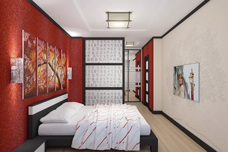 Červená spálňa v japonskom štýle - interiérový dizajn
