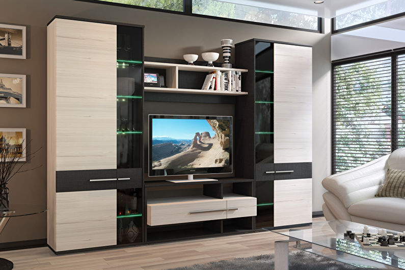 Paredes modulares da sala de estar em estilo moderno