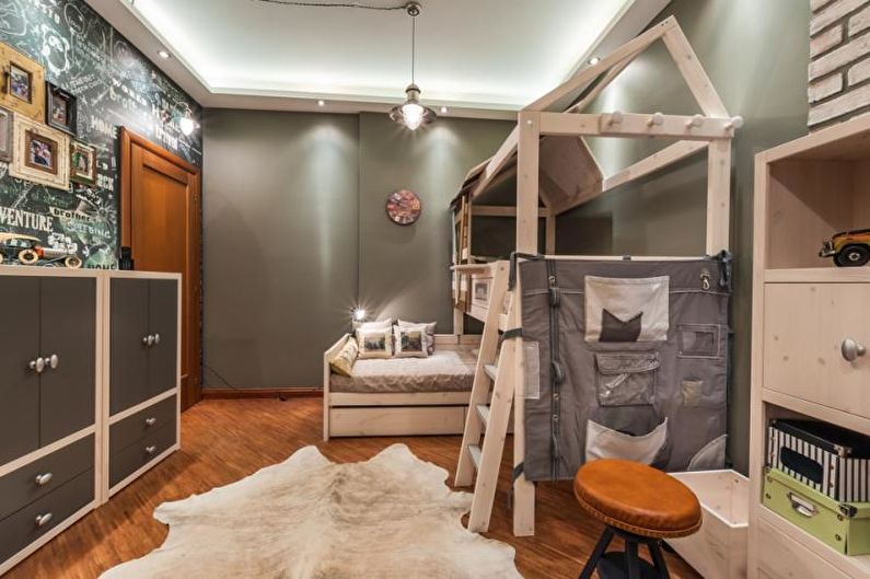 Interiørdesign av et barnerom i loftstil - foto