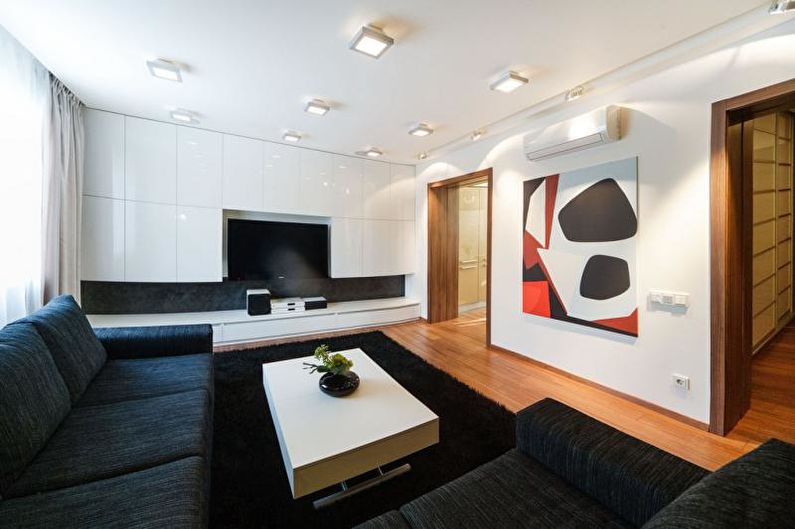 Interiørdesign i stuen i stil med minimalisme - foto