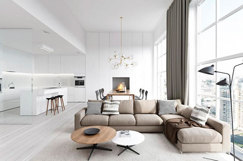 Návrh interiéru obývačky v štýle minimalizmu - foto