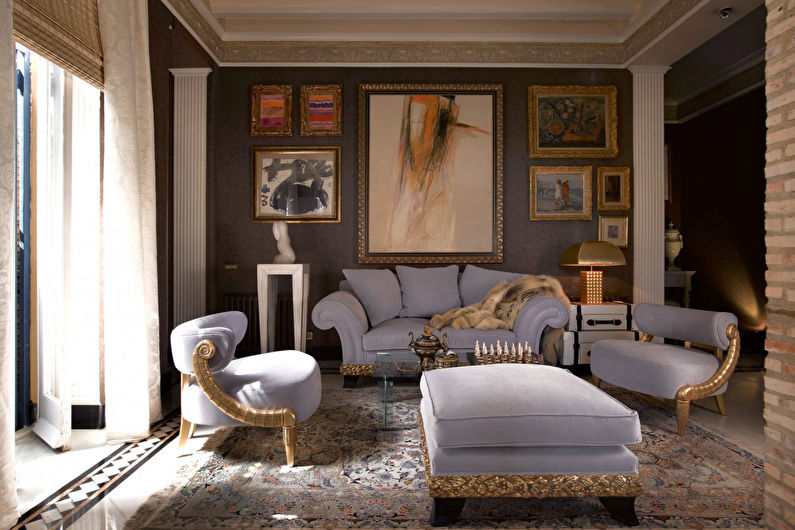 Diseño de interiores de sala de estar neoclásica - foto
