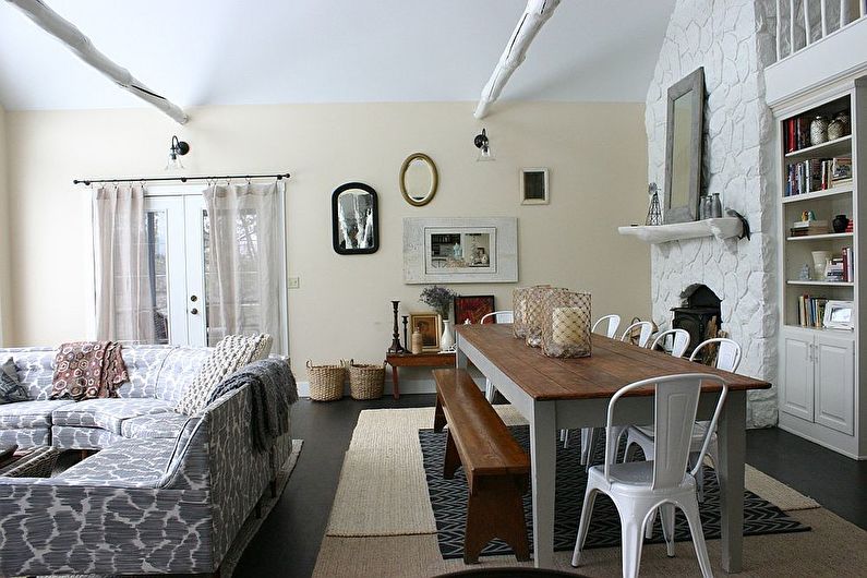 Inredning av vardagsrummet i stil med shabby chic - foto