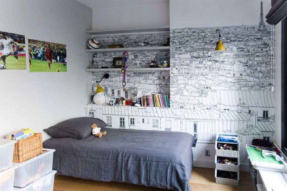 Zonificación de una habitación con papel tapiz fotográfico