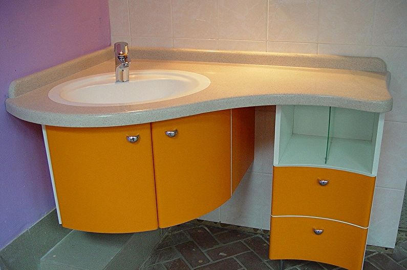 Tipos de tocadores debajo del lavabo en el baño: tocador de esquina debajo del lavabo