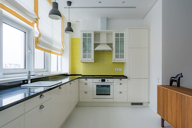 Rohová kuchyňa v škandinávskom štýle - interiérový dizajn