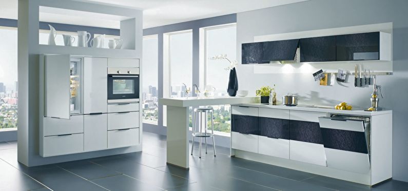 Alta tecnologia e minimalismo para o interior da cozinha - características distintivas