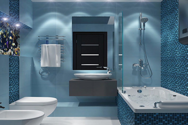 Banheiro azul em estilo moderno - design de interiores