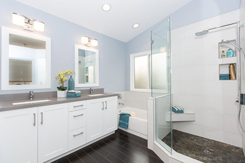 חדר אמבטיה כחול בסגנון מודרני - עיצוב פנים