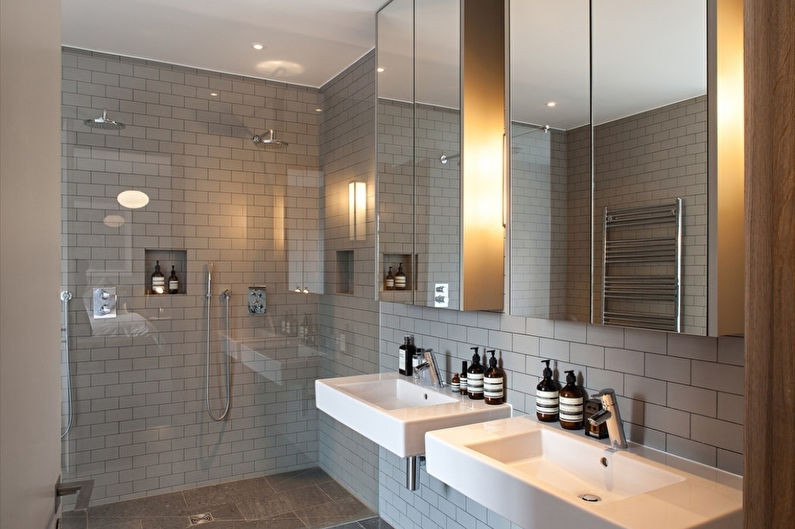 חדר אמבטיה אפור בסגנון מודרני - עיצוב פנים