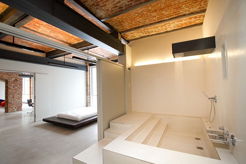 Baño tipo loft beige - Diseño de interiores