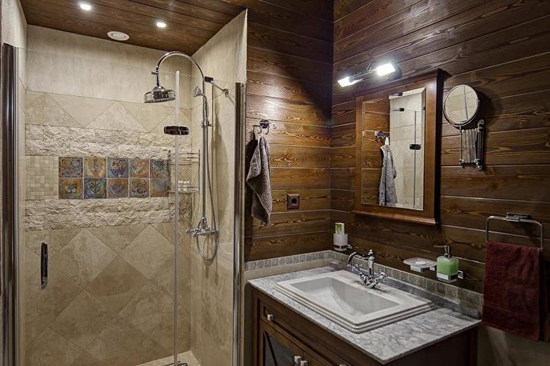 Banheiro com chuveiro estilo country