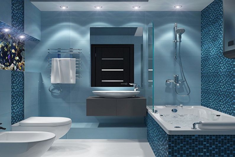 Blått bad i stil med minimalisme - Interiørdesign